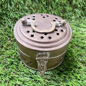 Vintage Solid Brass Round Incense Potpourri Burner with Pierced Lid & Latch